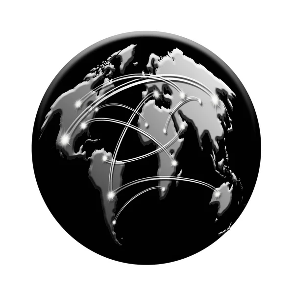 Černý ikona s propojeném světě — Stock fotografie