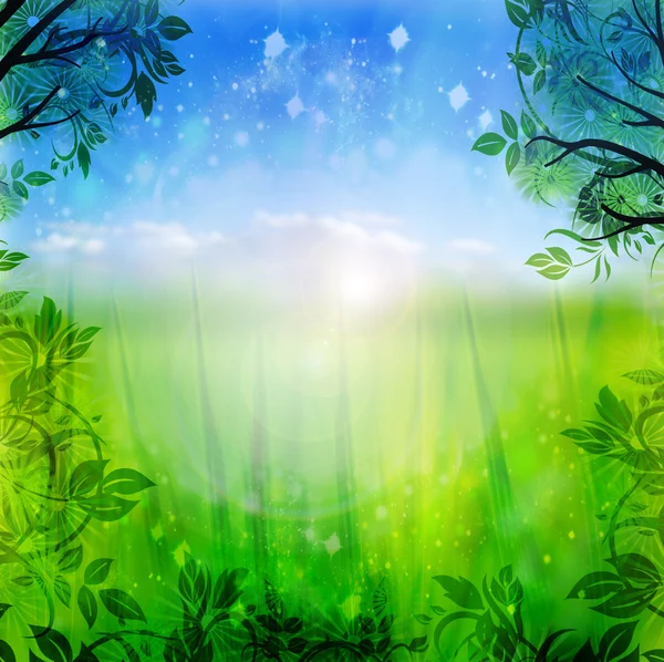 Bahar yeşil ve mavi arka plan — Stok fotoğraf