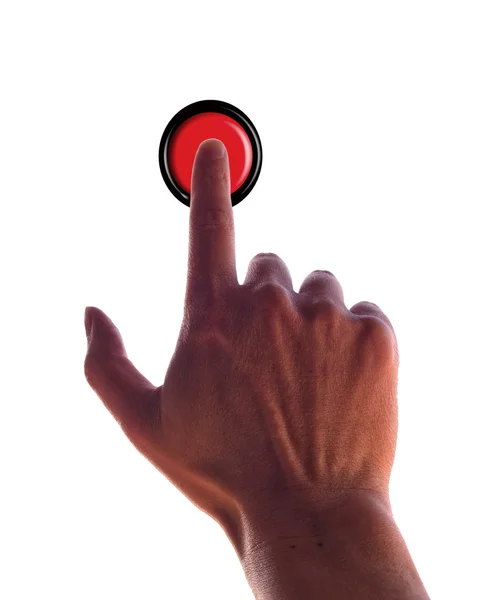 Finger tryck på den röda knappen — Stockfoto