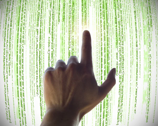 Χέρι και αφής οθόνη ψηφιακών πληροφοριών έννοια — Φωτογραφία Αρχείου