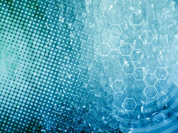 Blue abstract background with hexagons and dots — Stock Photo, Image