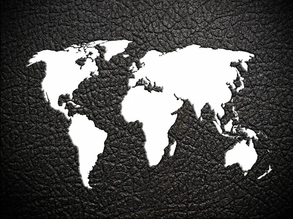 Weltkarte aus schwarzem Leder — Stockfoto