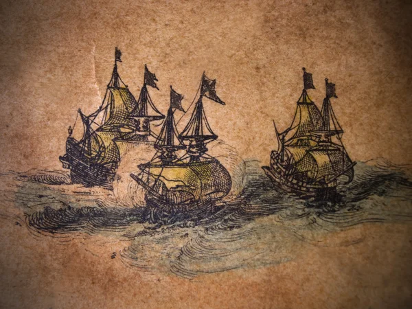 Três navios de tinta em lençol velho — Fotografia de Stock