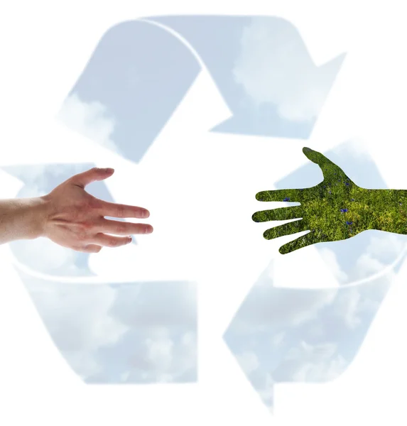 Hands and recycle simbol — Stock Photo, Image
