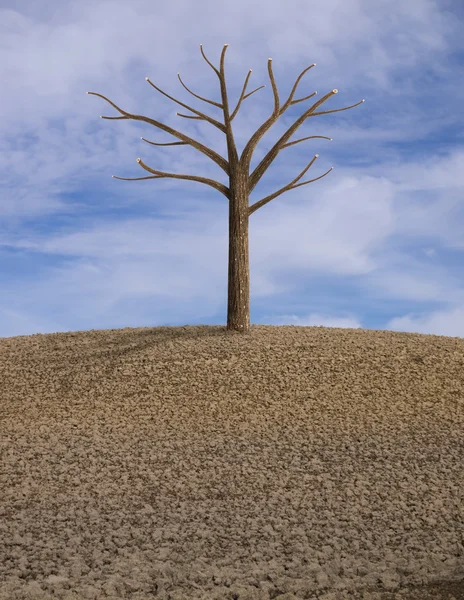 Jeden samotne drzewo w suchej zaorane pole — Zdjęcie stockowe