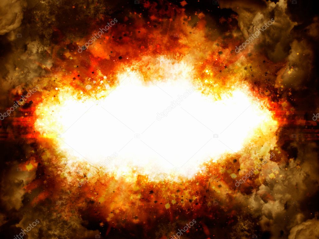 Explosion illustration with smoke and copyspace