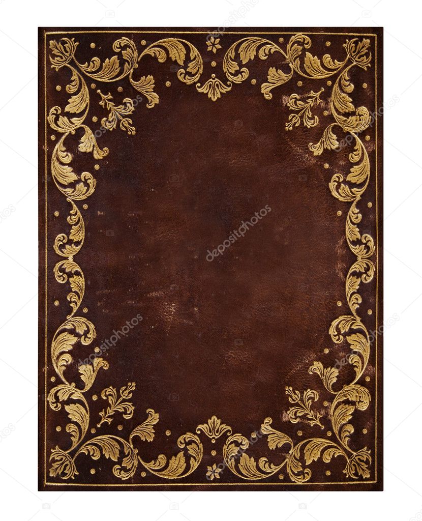 Brown leather background with golden floral decorations