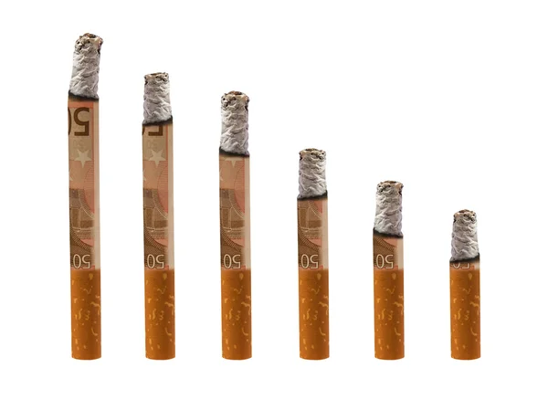 Six euro cigarettes on white background — Stock Photo, Image