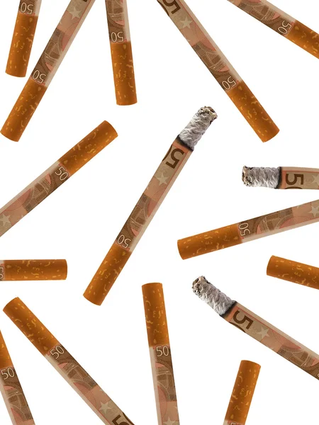 Un montón de cigarrillos en euros —  Fotos de Stock
