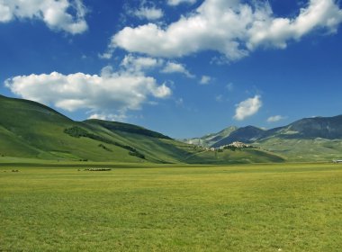 ülkenin peyzaj çim çayır ve mavi gökyüzü ile