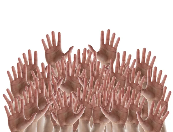 Mãos multidão no fundo branco — Fotografia de Stock