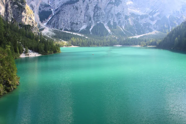Lake Prags in the Dolomites Alps — Stock Photo, Image