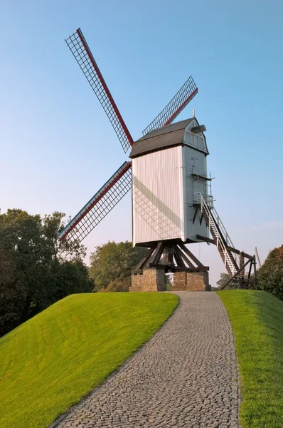 Stock image Wind mill and path at afternoon at Brugge - Belgium