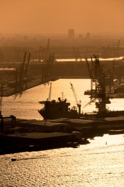 Aerial view of the Rotterdam port at Netherland clipart