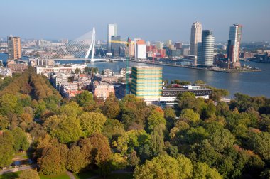 View of part of Rotterdam city and park from Euromast tower - N clipart