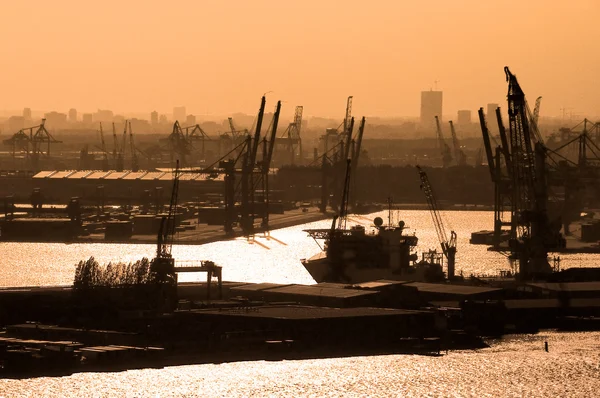 stock image Rotterdam port at Netherland - orange monochr