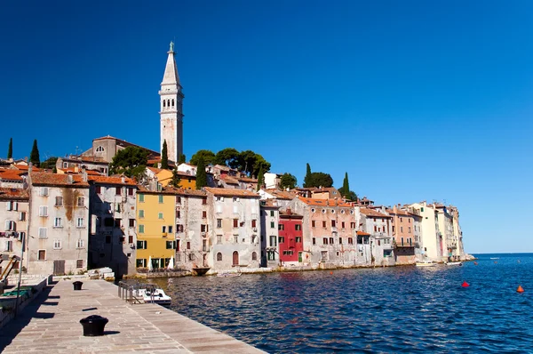 Houses and Belfry by seaside at Rovinj - Croatia — Stock Photo, Image
