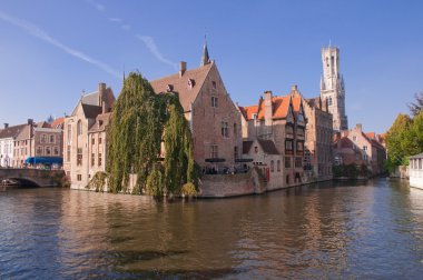 View of old houses and canal at Brugge - Belgium clipart