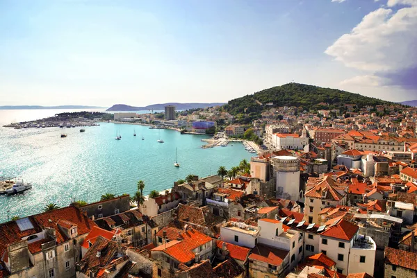 Postcard of Split Coast and port from belfry — Stock Photo, Image