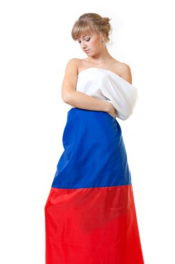 mooie vrouw in Russische vlag