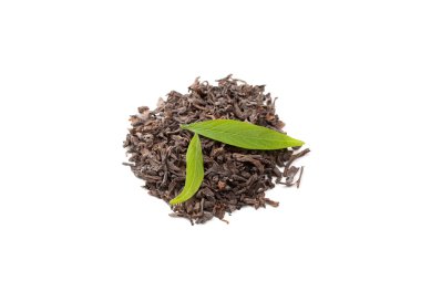 pu-erh çay ve taze çay yaprakları