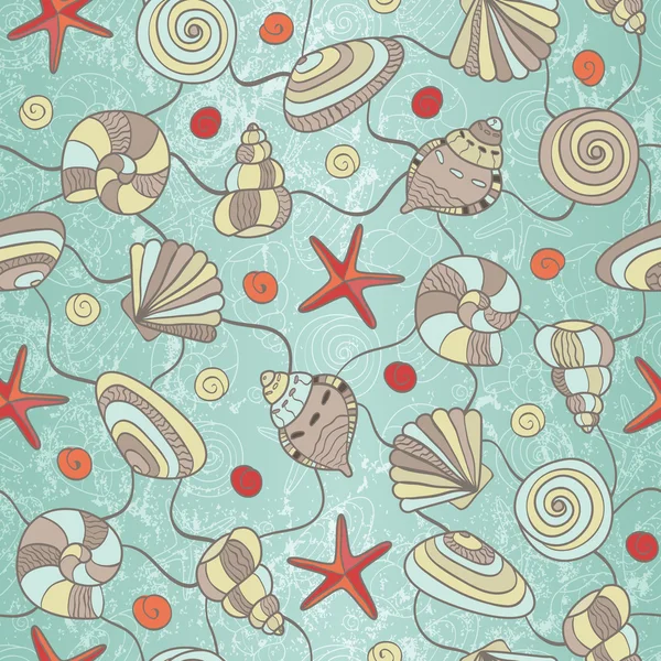 Patrón sin costuras con conchas y estrellas de mar — Archivo Imágenes Vectoriales