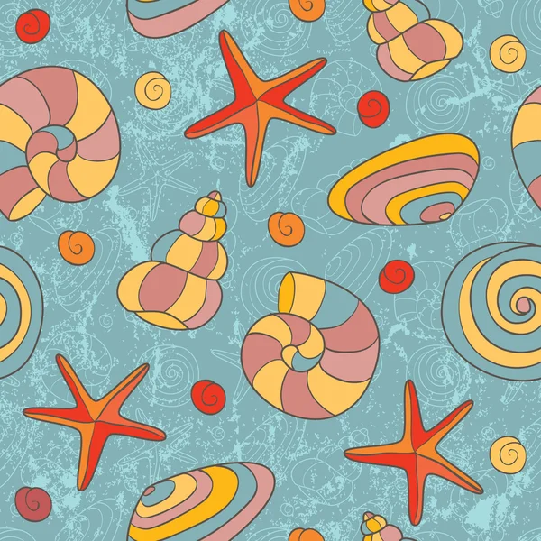 无缝图案贝壳和海星 — 图库矢量图片
