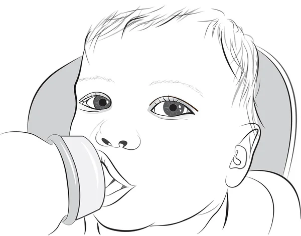 A baby drinking milk from a bottle — Stock Vector
