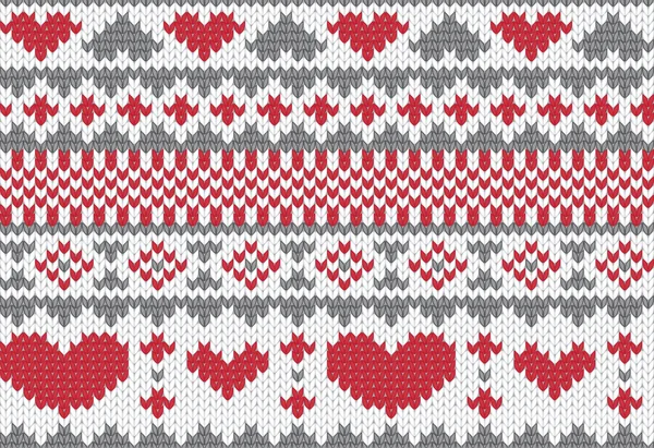 Knitted pattern vector with hearts — Stok Vektör
