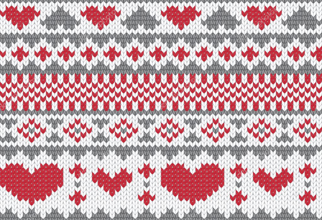 Knitted pattern vector with hearts