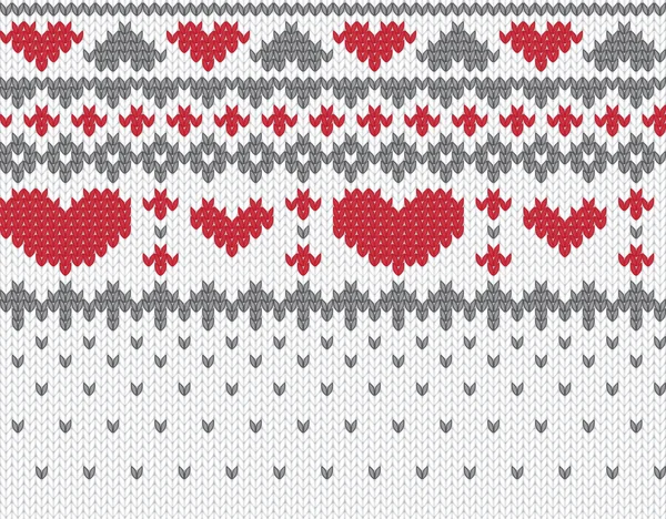 Knitted pattern vector with hearts — Stok Vektör