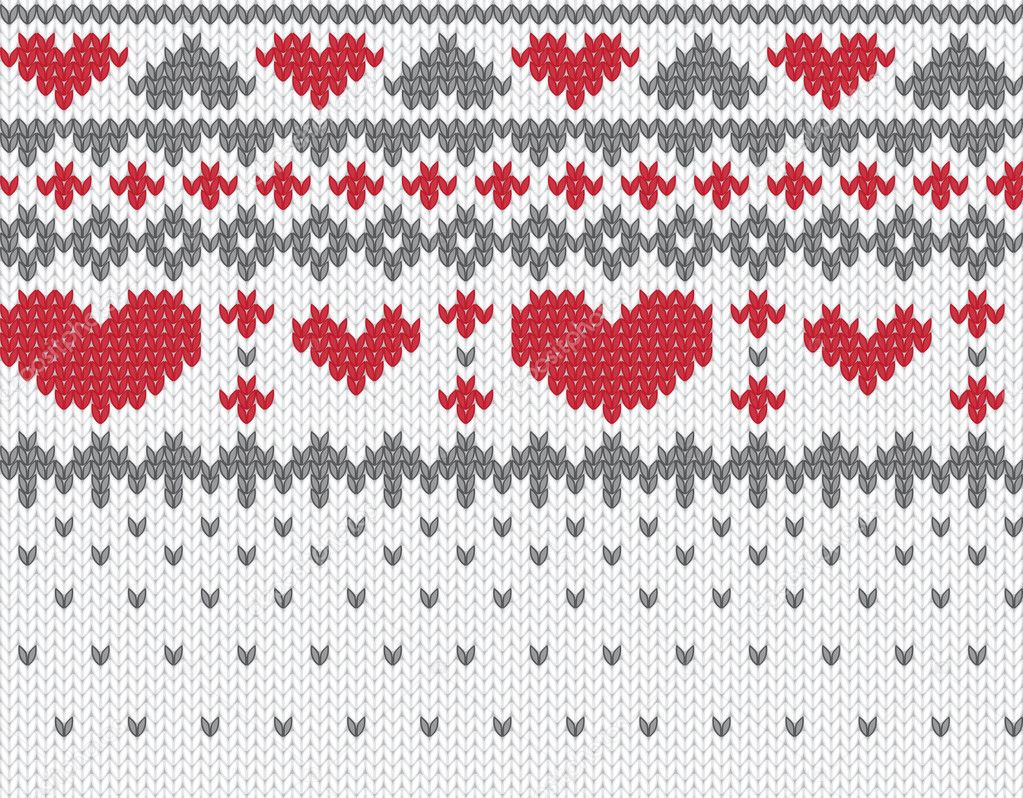 Knitted pattern vector with hearts
