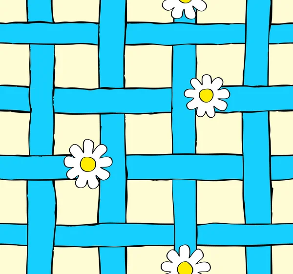 Seamless daisy and blue grid — Stock Vector