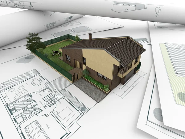 Architectural drawings and house_2 — Stock Photo, Image