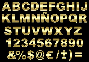 3d brushed gold alphabet isolated clipart