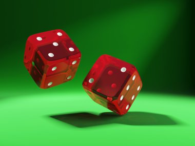 Red dices on green background clipart