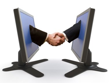 Handshake between LCD screens clipart