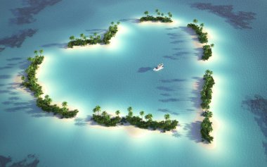 Aerial view of heart-shaped island clipart