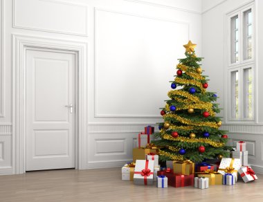 Christmas tree in classic room clipart