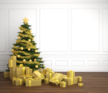 Golden christmas tree in white rrom clipart