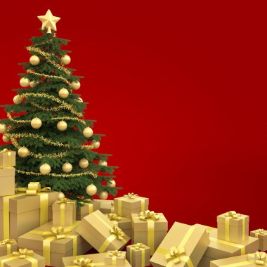 Christmas tree isolated on red clipart