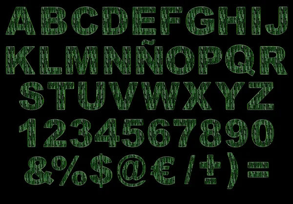 3d matriz verde código alfabeto isolado — Fotografia de Stock