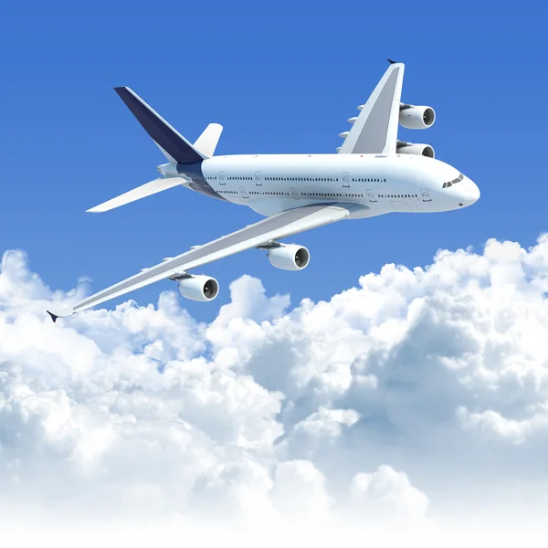 Flygplan som flyger över molnen — Stockfoto