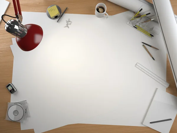 Designer drawing table with elements and copy space — Stock Photo, Image
