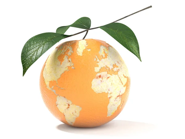 Earth map made on a peeled orange — Stock Photo, Image