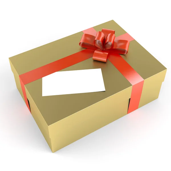 Beyaz etiket ile altın hediye — Stok fotoğraf