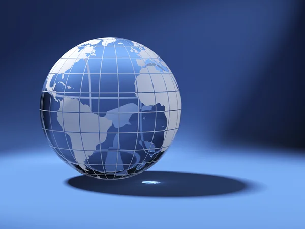 Cristal world globe on blue — Stock Photo, Image