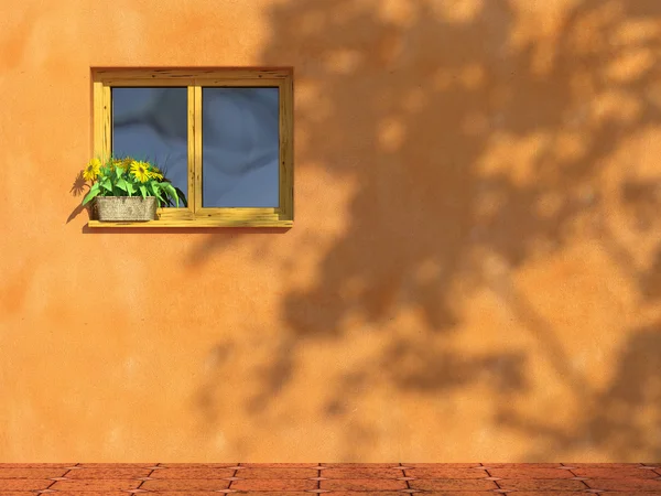 Okno na ścianie pomarańczowy — Zdjęcie stockowe