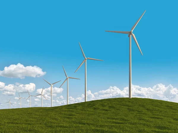 Elektrische windmolens in een weide — Stockfoto