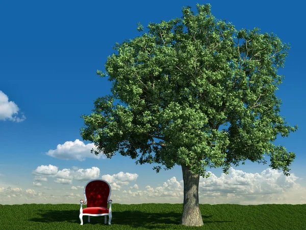 Sessel und Baum auf den Wiesen — Stockfoto